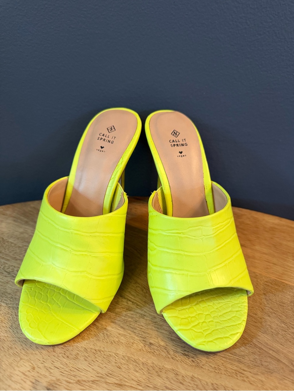 Call It Spring Neon Yellow Croc-Embossed Open-Toe Mule